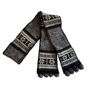 Vtg Mudd 90s‎ Y2K Skinny Fair Isle Nordic Scarf Pompons Grey Black 5"x64" GUC